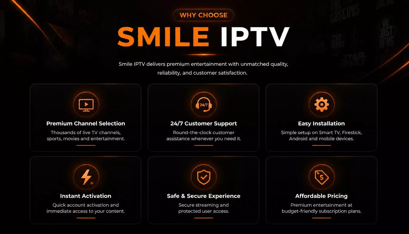Why Choose Smile IPTV with premium channels, instant activation, secure streaming and 24/7 customer support